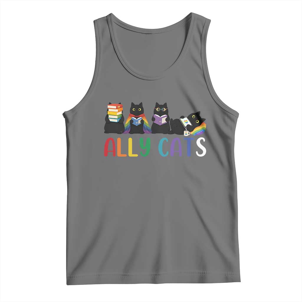 Rainbow Pride Ally Cats Tank Top LGBTQ Inclusion Cat Lover Gift TS14 Black Heather Print Your Wear