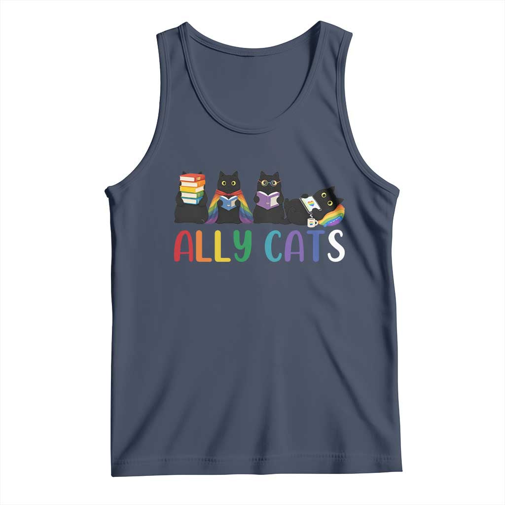 Rainbow Pride Ally Cats Tank Top LGBTQ Inclusion Cat Lover Gift TS14 Navy Print Your Wear