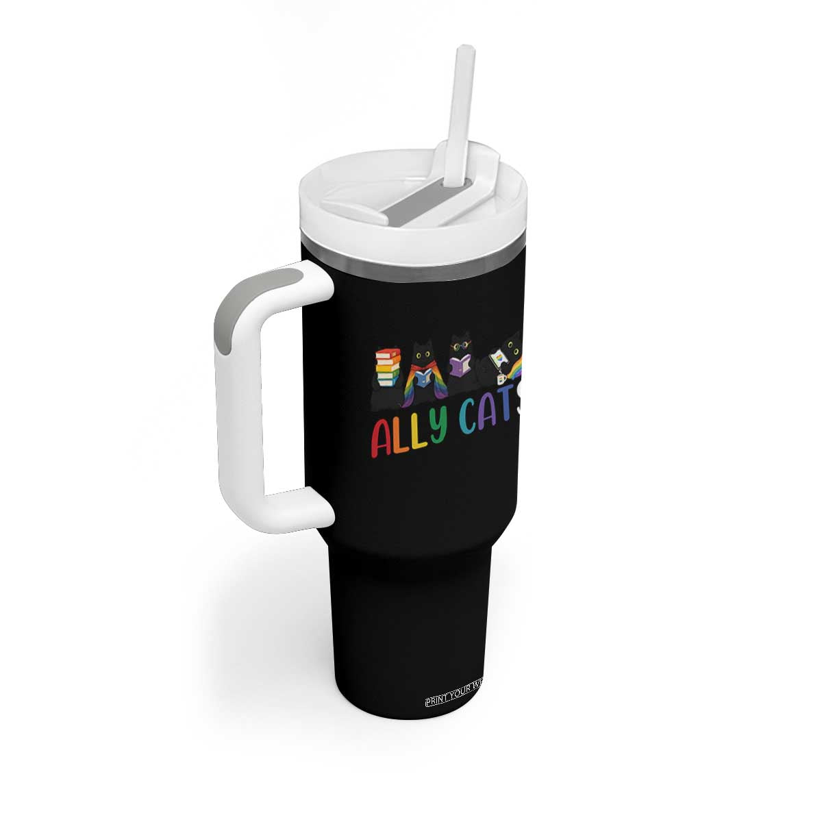 Rainbow Pride Ally Cats Tumbler With Handle LGBTQ Inclusion Cat Lover Gift TS14 Print Your Wear