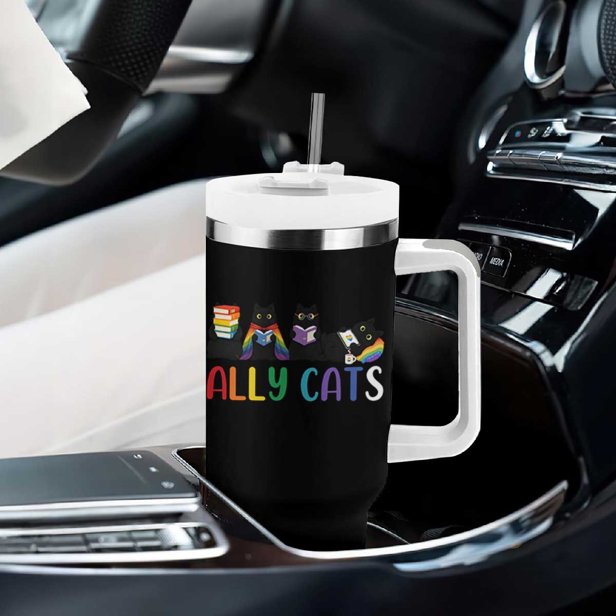 Rainbow Pride Ally Cats Tumbler With Handle LGBTQ Inclusion Cat Lover Gift TS14 Print Your Wear