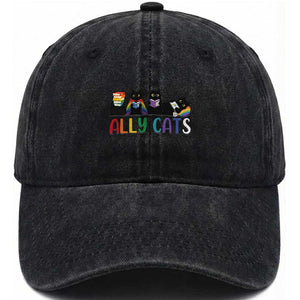 Rainbow Pride Ally Cats Washed Cotton Baseball Cap LGBTQ Inclusion Cat Lover Gift TS14 Print Your Wear