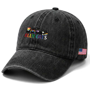Rainbow Pride Ally Cats Washed Cotton Baseball Cap LGBTQ Inclusion Cat Lover Gift TS14 Print Your Wear