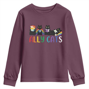 Rainbow Pride Ally Cats Youth Sweatshirt LGBTQ Inclusion Cat Lover Gift TS14 Maroon Print Your Wear