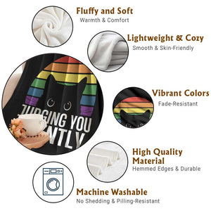 Rainbow Black Cat LGBT Pride Throw Blanket Judging You Silently TS14 Print Your Wear