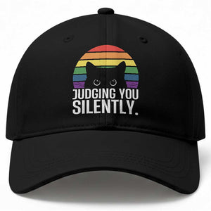Rainbow Black Cat LGBT Pride Baseball Cap Judging You Silently TS14 Print Your Wear