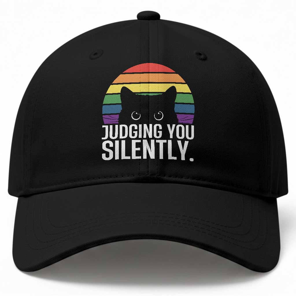Rainbow Black Cat LGBT Pride Baseball Cap Judging You Silently TS14 Print Your Wear
