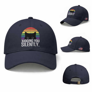 Rainbow Black Cat LGBT Pride Baseball Cap Judging You Silently TS14 Baseball Cap Universal Fit Navy Print Your Wear
