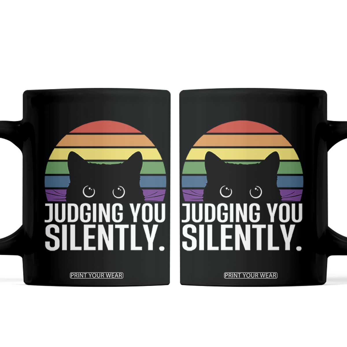Rainbow Black Cat LGBT Pride Coffee Mug Judging You Silently TS14 Black Print Your Wear