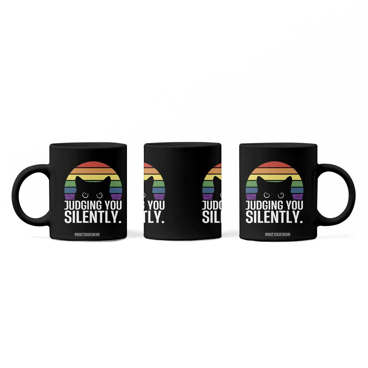 Rainbow Black Cat LGBT Pride Coffee Mug Judging You Silently TS14 Print Your Wear