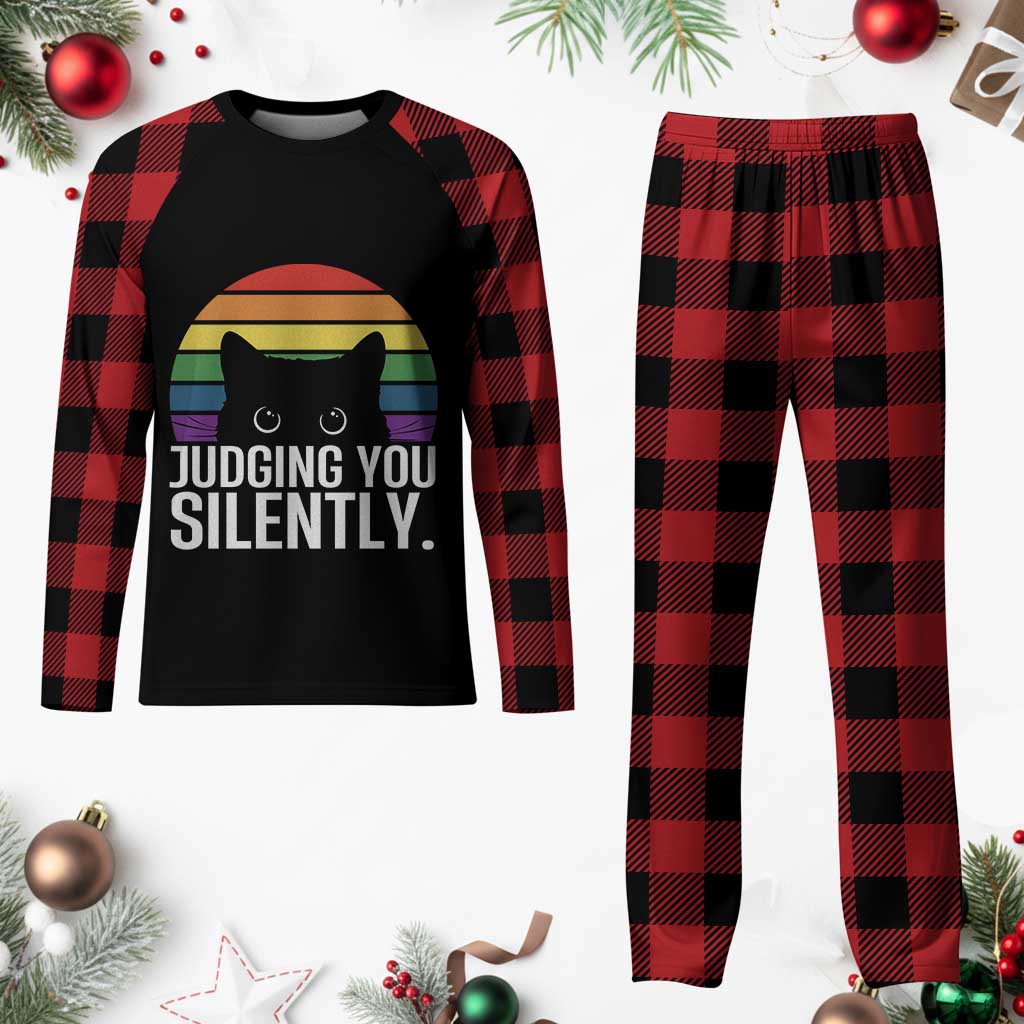 Rainbow Black Cat LGBT Pride Plaid Pajama Set Judging You Silently TS14 Buffalo Plaid Print Your Wear