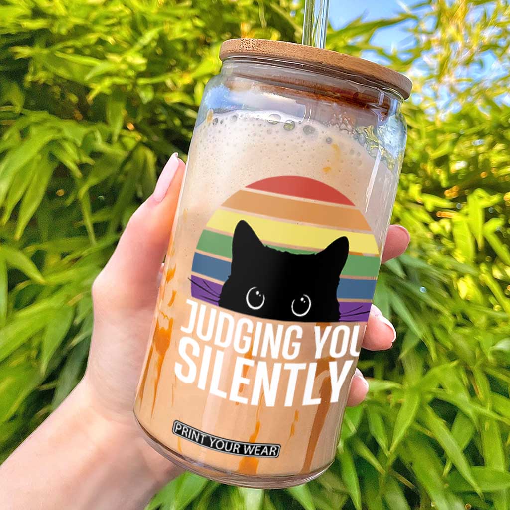 Rainbow Black Cat LGBT Pride Glass Can Judging You Silently TS14 Black Print Your Wear
