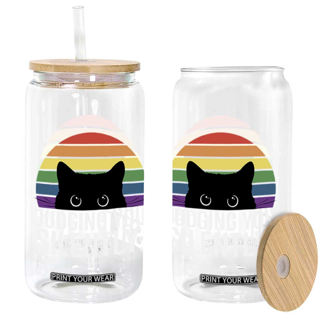 Rainbow Black Cat LGBT Pride Glass Can Judging You Silently TS14 Print Your Wear