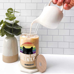 Rainbow Black Cat LGBT Pride Glass Can Judging You Silently TS14 Print Your Wear
