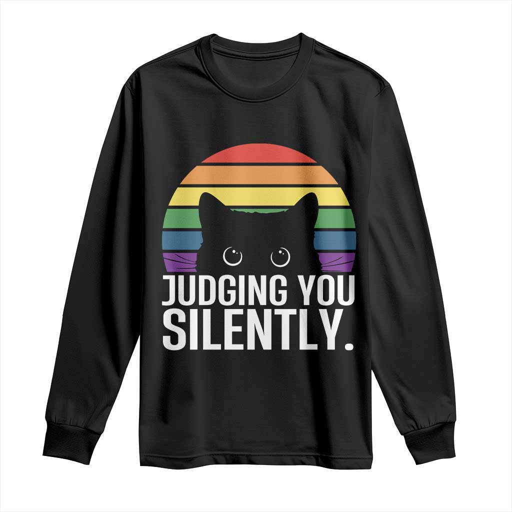 Rainbow Black Cat LGBT Pride Long Sleeve Shirt Judging You Silently TS14 Black Print Your Wear