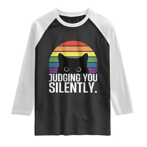 Rainbow Black Cat LGBT Pride Raglan Shirt Judging You Silently TS14 Black White Print Your Wear