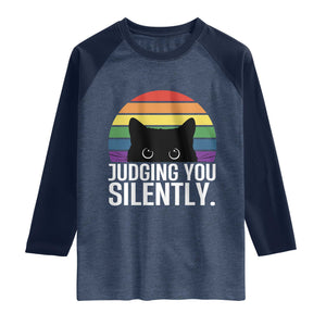 Rainbow Black Cat LGBT Pride Raglan Shirt Judging You Silently TS14 Heather Denim Navy Print Your Wear