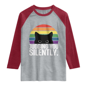 Rainbow Black Cat LGBT Pride Raglan Shirt Judging You Silently TS14 Heather Gray Heather Red Print Your Wear