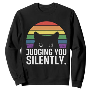Rainbow Black Cat LGBT Pride Sweatshirt Judging You Silently TS14 Black Print Your Wear