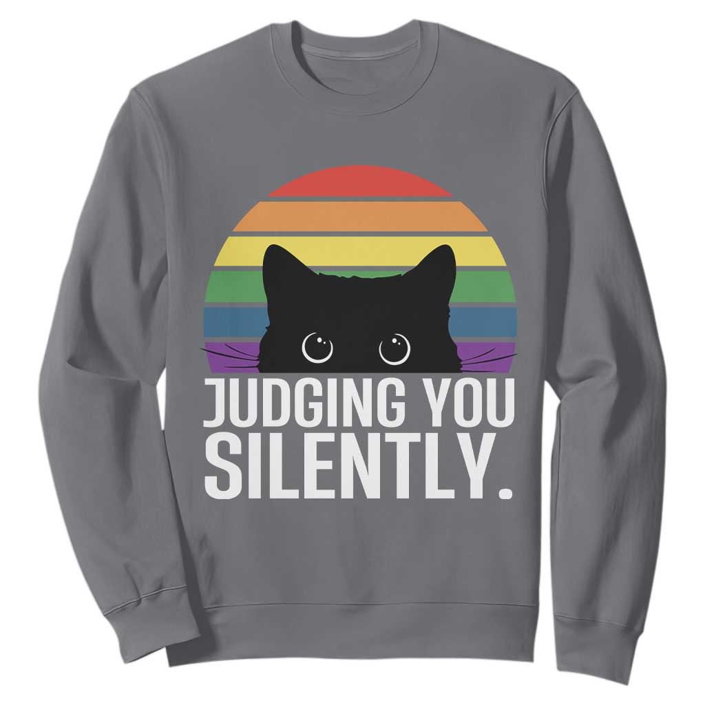 Rainbow Black Cat LGBT Pride Sweatshirt Judging You Silently TS14 Charcoal Print Your Wear