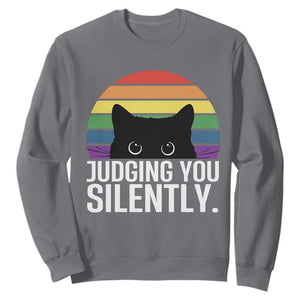 Rainbow Black Cat LGBT Pride Sweatshirt Judging You Silently TS14 Charcoal Print Your Wear