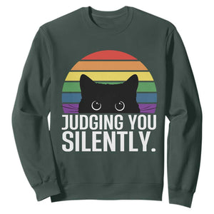Rainbow Black Cat LGBT Pride Sweatshirt Judging You Silently TS14 Dark Forest Green Print Your Wear