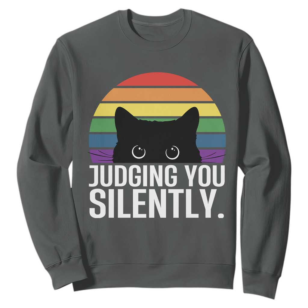 Rainbow Black Cat LGBT Pride Sweatshirt Judging You Silently TS14 Dark Heather Print Your Wear