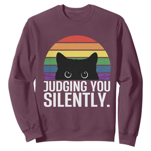 Rainbow Black Cat LGBT Pride Sweatshirt Judging You Silently TS14 Maroon Print Your Wear