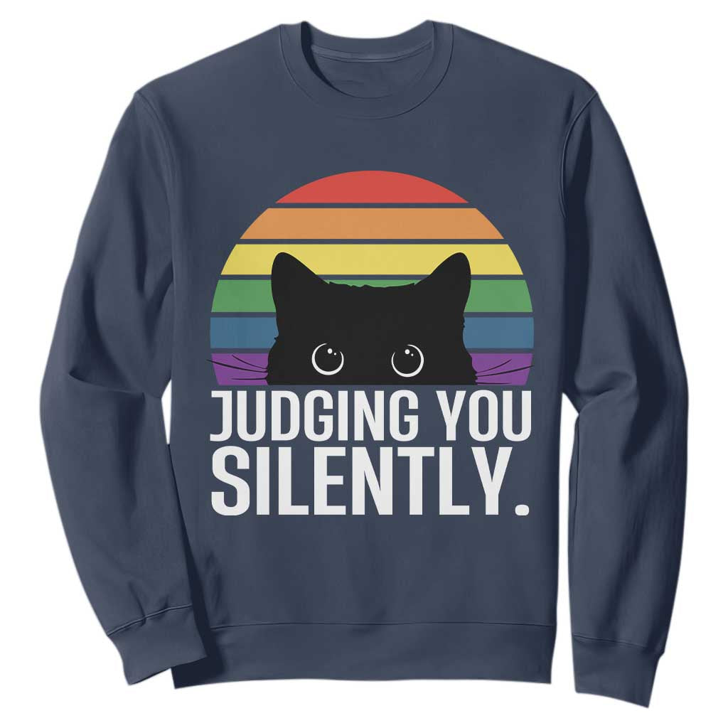 Rainbow Black Cat LGBT Pride Sweatshirt Judging You Silently TS14 Navy Print Your Wear