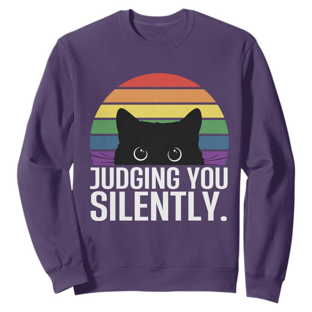 Rainbow Black Cat LGBT Pride Sweatshirt Judging You Silently TS14 Purple Print Your Wear