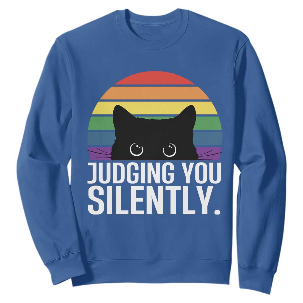 Rainbow Black Cat LGBT Pride Sweatshirt Judging You Silently TS14 Royal Blue Print Your Wear