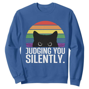 Rainbow Black Cat LGBT Pride Sweatshirt Judging You Silently TS14 Royal Blue Print Your Wear