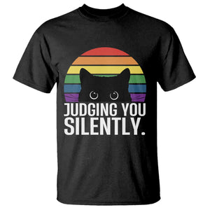 Rainbow Black Cat LGBT Pride T Shirt Judging You Silently TS14 Black Print Your Wear