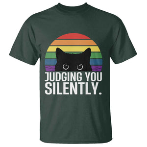 Rainbow Black Cat LGBT Pride T Shirt Judging You Silently TS14 Dark Forest Green Print Your Wear
