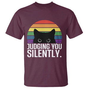 Rainbow Black Cat LGBT Pride T Shirt Judging You Silently TS14 Maroon Print Your Wear