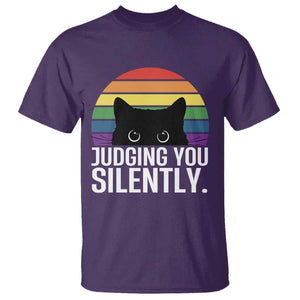 Rainbow Black Cat LGBT Pride T Shirt Judging You Silently TS14 Purple Print Your Wear