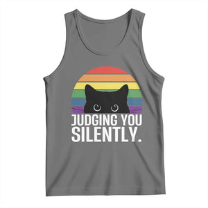 Rainbow Black Cat LGBT Pride Tank Top Judging You Silently TS14 Black Heather Print Your Wear