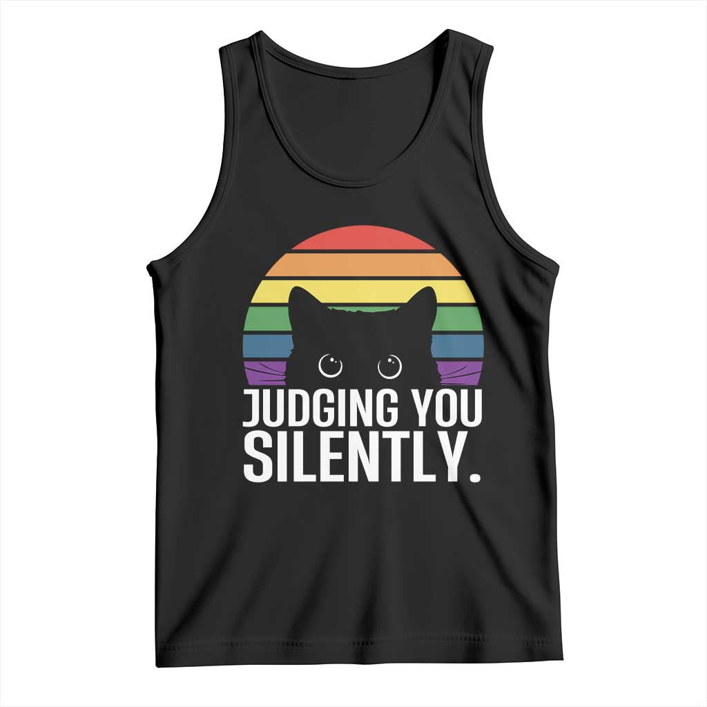 Rainbow Black Cat LGBT Pride Tank Top Judging You Silently TS14 Black Print Your Wear