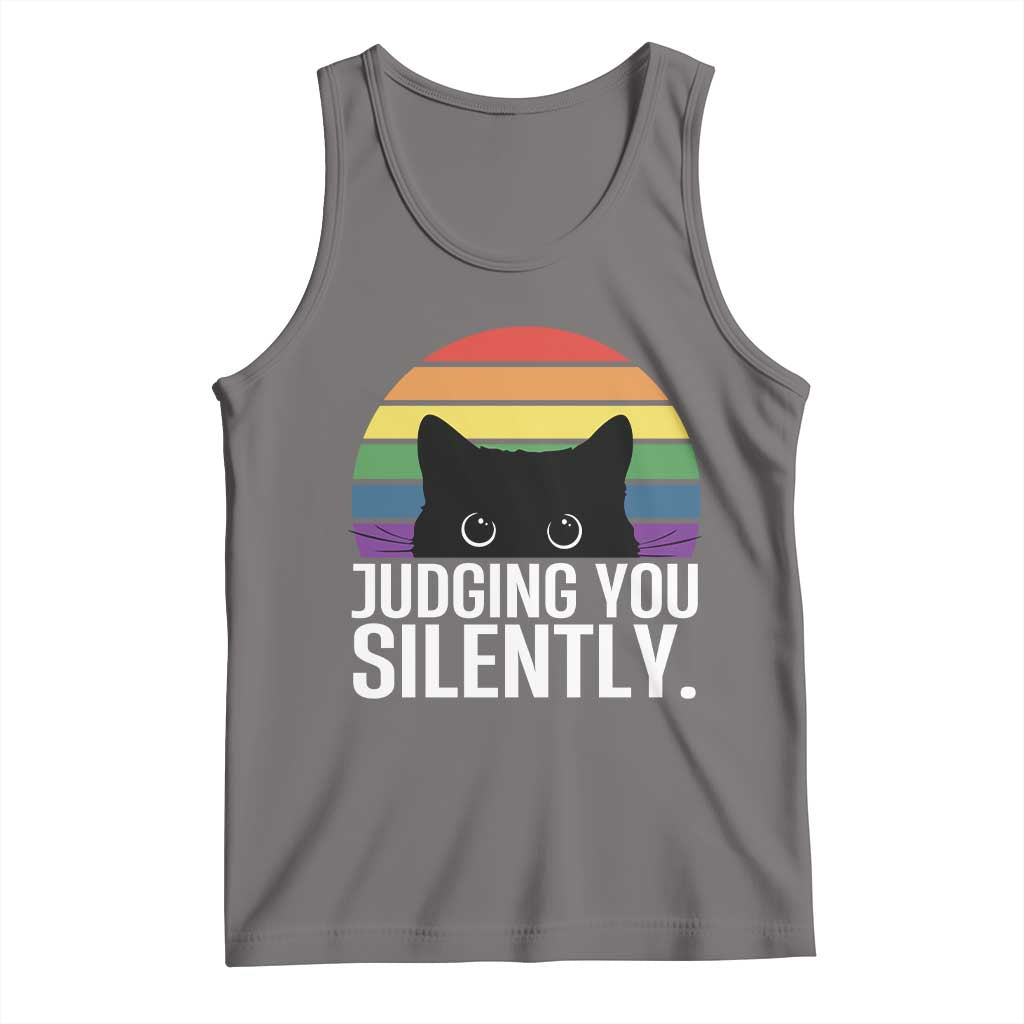 Rainbow Black Cat LGBT Pride Tank Top Judging You Silently TS14 Deep Heather Print Your Wear