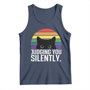 Rainbow Black Cat LGBT Pride Tank Top Judging You Silently TS14 Navy Print Your Wear