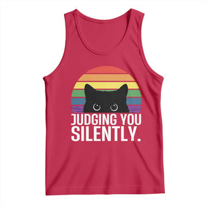 Rainbow Black Cat LGBT Pride Tank Top Judging You Silently TS14 Red Print Your Wear
