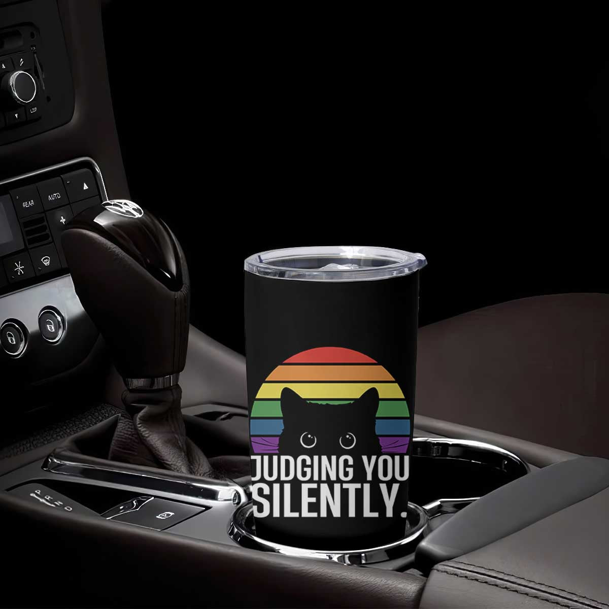 Rainbow Black Cat LGBT Pride Tumbler Cup Judging You Silently TS14 Print Your Wear