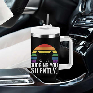 Rainbow Black Cat LGBT Pride Tumbler With Handle Judging You Silently TS14 Print Your Wear