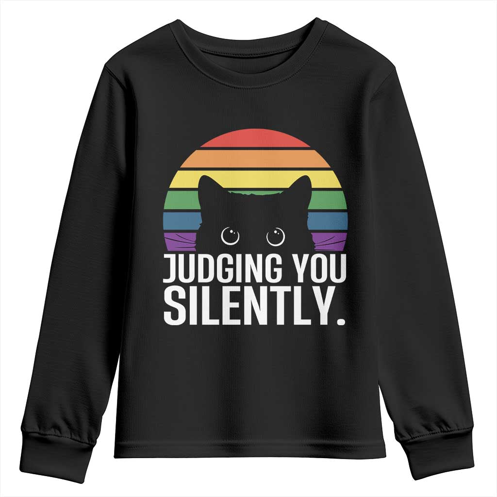 Rainbow Black Cat LGBT Pride Youth Sweatshirt Judging You Silently TS14 Black Print Your Wear