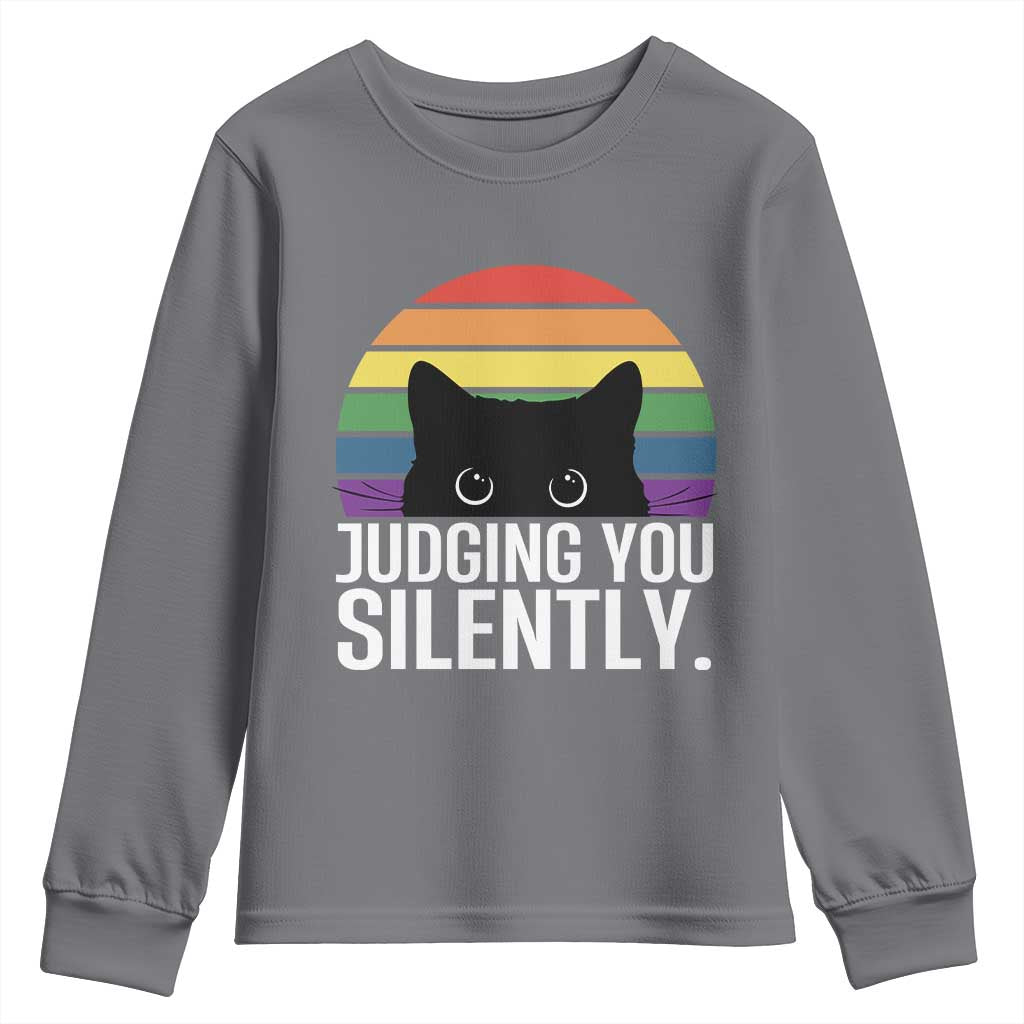 Rainbow Black Cat LGBT Pride Youth Sweatshirt Judging You Silently TS14 Charcoal Print Your Wear