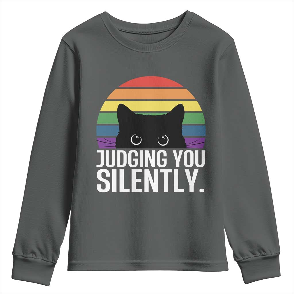 Rainbow Black Cat LGBT Pride Youth Sweatshirt Judging You Silently TS14 Dark Heather Print Your Wear
