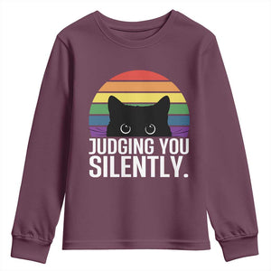 Rainbow Black Cat LGBT Pride Youth Sweatshirt Judging You Silently TS14 Maroon Print Your Wear