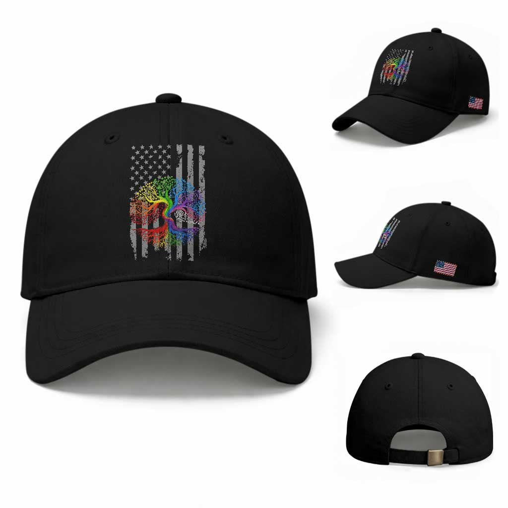 Tree of Life Rainbow LGBTQ Pride Baseball Cap American Flag Gift TS14 Baseball Cap Universal Fit Black Print Your Wear