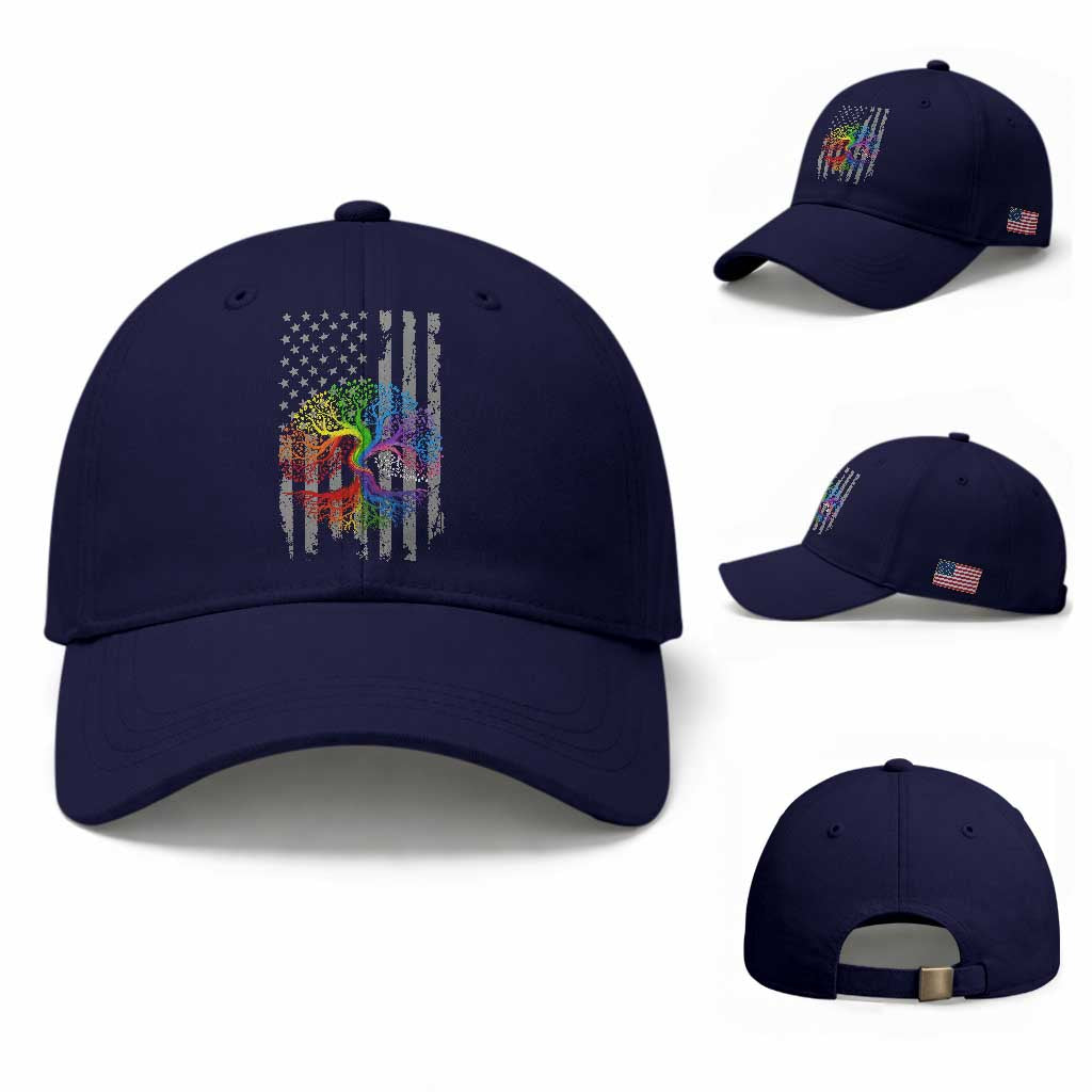 Tree of Life Rainbow LGBTQ Pride Baseball Cap American Flag Gift TS14 Baseball Cap Universal Fit Dark Blue Print Your Wear