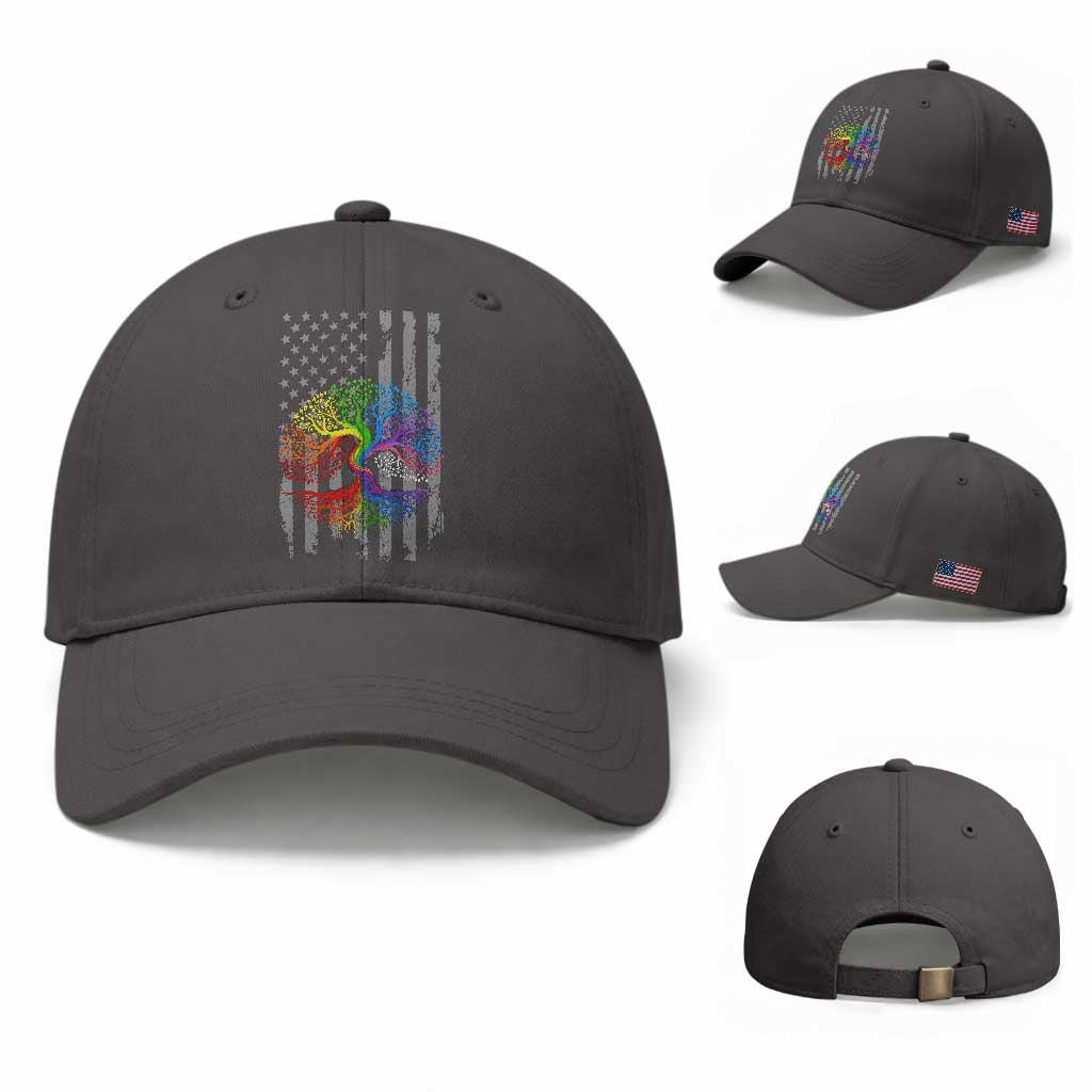 Tree of Life Rainbow LGBTQ Pride Baseball Cap American Flag Gift TS14 Baseball Cap Universal Fit Dark Gray Print Your Wear