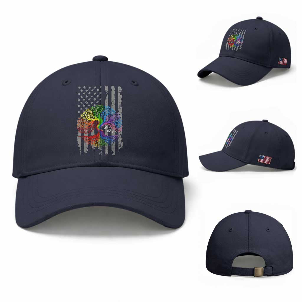 Tree of Life Rainbow LGBTQ Pride Baseball Cap American Flag Gift TS14 Baseball Cap Universal Fit Navy Print Your Wear